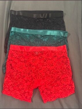 Lace Boyshort 3-Pack - Red, Teal, Black